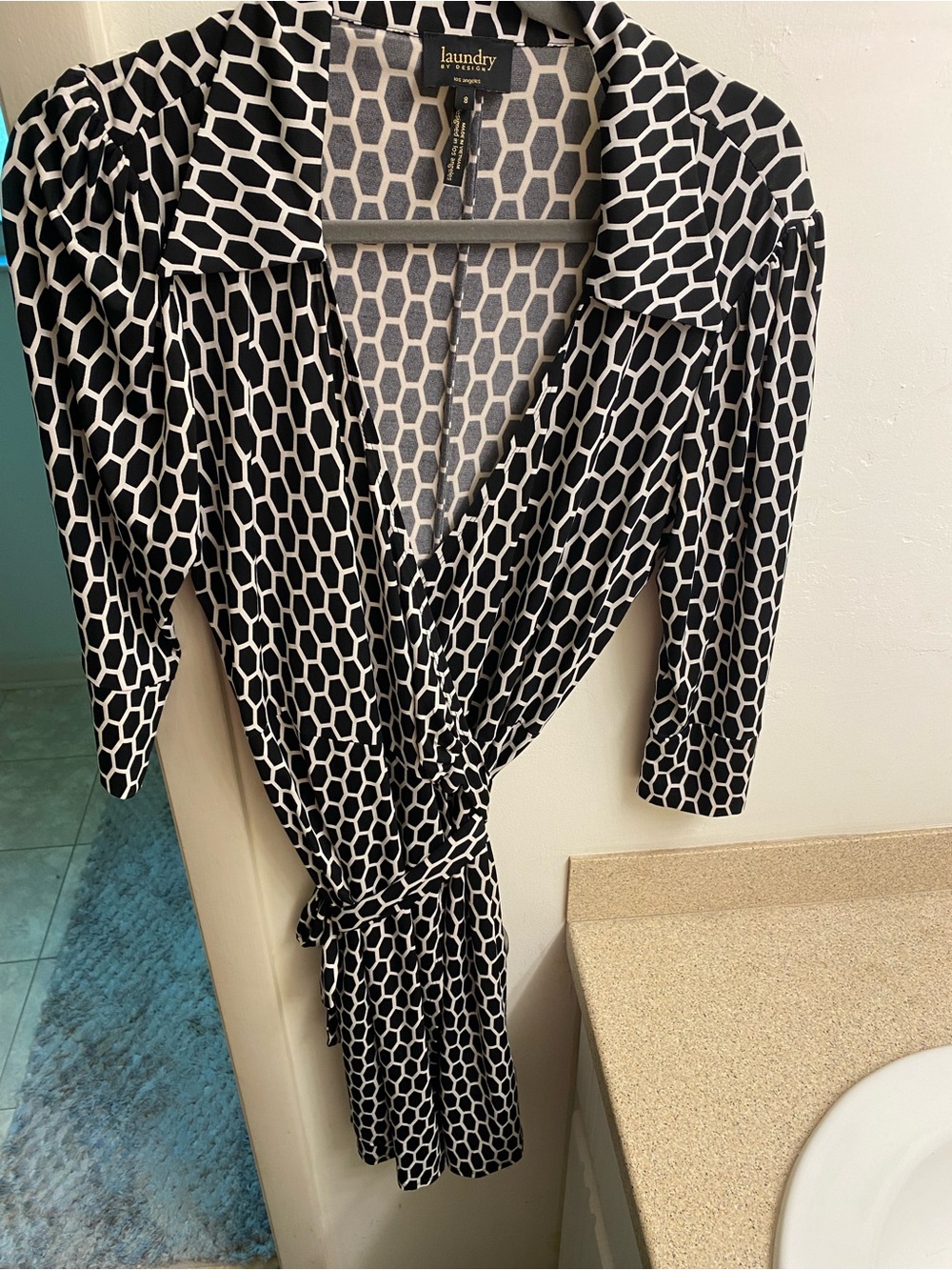 Laundry by Design Black and White Geometric Wrap Dress